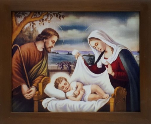 Obraz 23x28cm Św. Rodzina (pieluszka) rama brązowa płaska - 63765