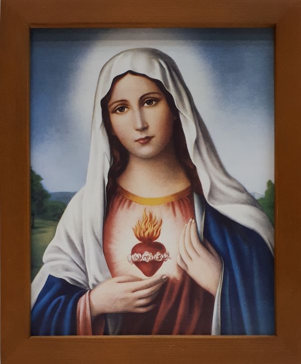 Obraz 23x28cm Serce Matki Bożej rama brązowa płaska - 63761