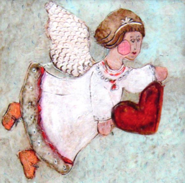Obrazek - KAFELEK Anioł z sercem 15x15cm (ceramiczny) - 63557