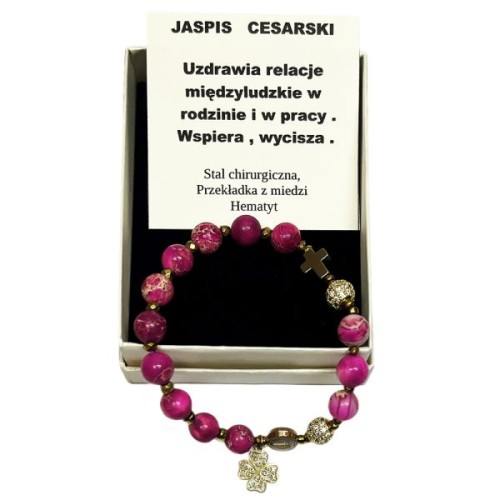 Bransoletka - dziesiątka kamień naturalny JASPIS CESARSKI RÓŻOWY w pudełku ozdobnym - 63366 5902689385315