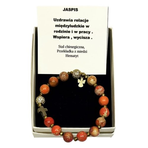 Bransoletka - dziesiątka kamień naturalny JASPIS POMARAŃCZOWY na gumce w pudełku ozdobnym - 63360 5902689385322