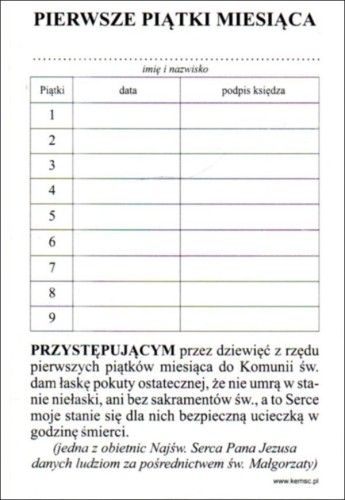 Obrazek 9 pierwszych piątków miesiąca z tabelką - 63332