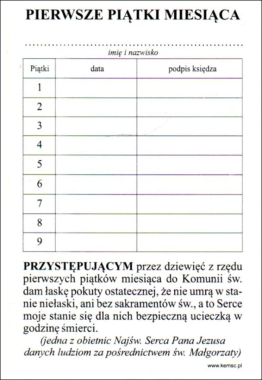 Obrazek 9 pierwszych piątków miesiąca z tabelką - 63330