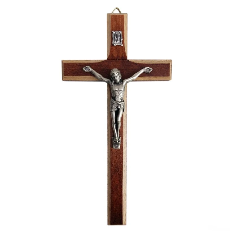 Krzyż wiszący drewniany h16cm ciemny frezowany - 62860