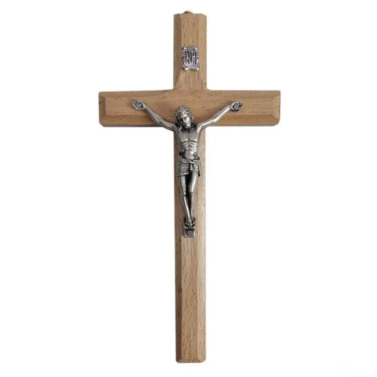 Krzyż wiszący drewniany h16cm jasny frezowany - 62859