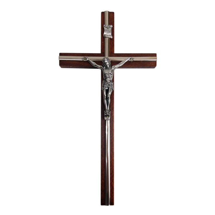 Krzyż wiszący drewniany h27cm mahoń z listwą - 62858