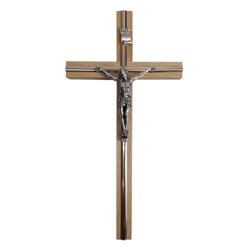 Krzyż wiszący drewniany h27cm jasny z listwą - 62857