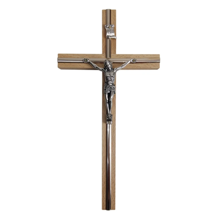 Krzyż wiszący drewniany h27cm jasny z listwą - 62857