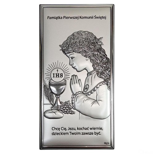 Obraz srebrny I KŚw. Dziewczynka prostokąt 8x15cm "Chcę Cię Jezu..." - 62629