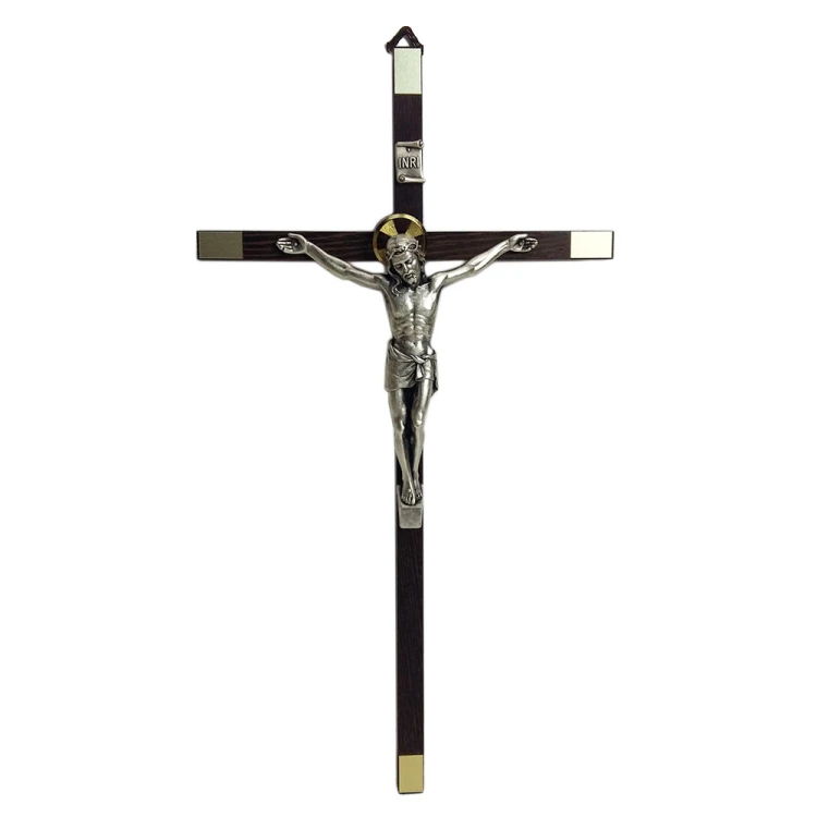 Krzyż wiszący drewniany h31cm z okuciem - 62520
