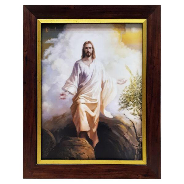 Obraz 30x40cm Pan Jezus Zmartwychwstały  NA PŁÓTNIE rama drewniana ciemna ze wstawką - 62479