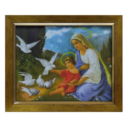 Obraz 40x50cm Matka Boża i Pan Jezus NA PŁÓTNIE rama złota gładka          BLZŁ - 62281