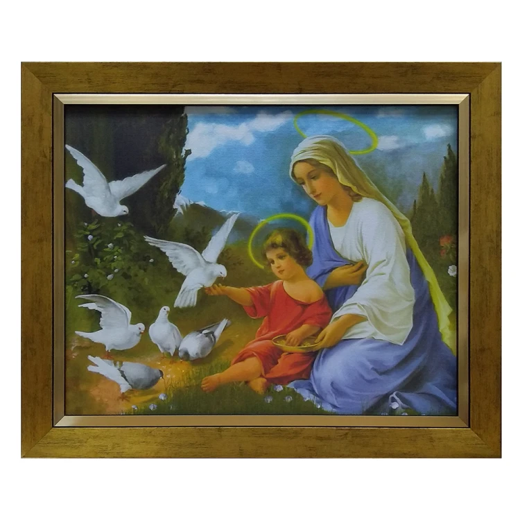 Obraz 40x50cm Matka Boża i Pan Jezus NA PŁÓTNIE rama złota gładka          BLZŁ - 62281