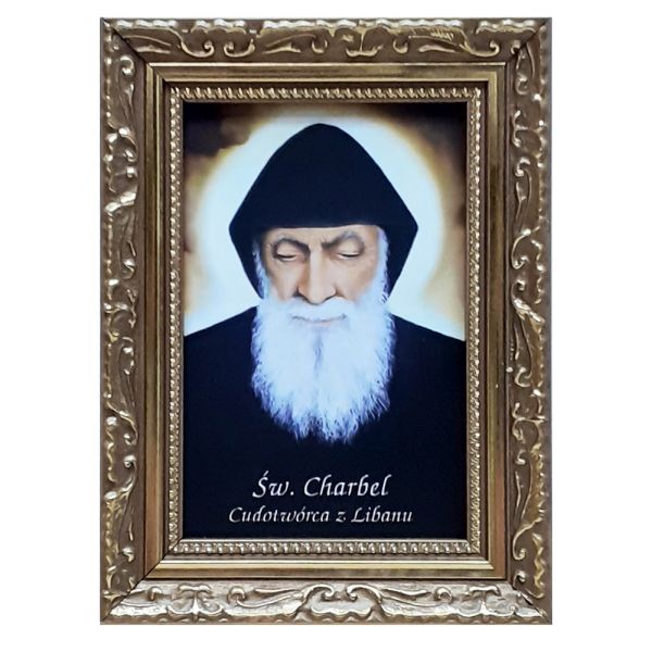 Obraz 10x15cm Św. Charbel rama ornament - 62234