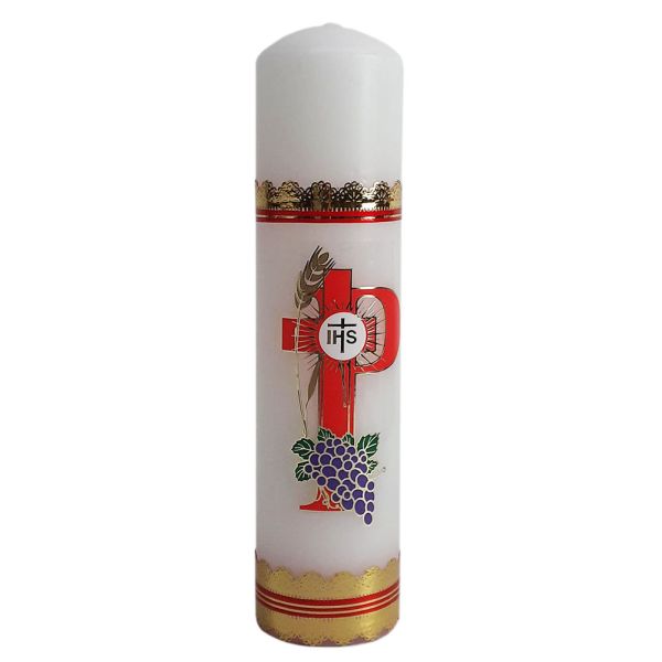 Świeca liturgiczna biała 24x6cm IHS (CZERWONA kalkomania) - 48791 5907771419275