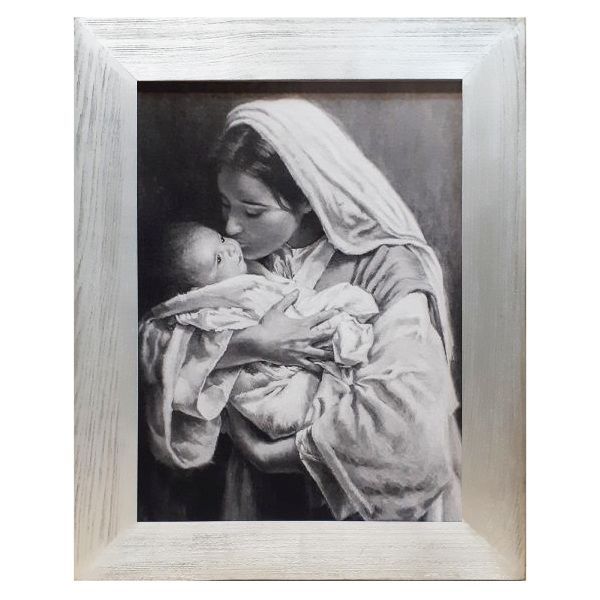 Obraz 20x25cm Matka Boża z Dzieciątkiem rama płaska srebrna (pocałunek) - 61460