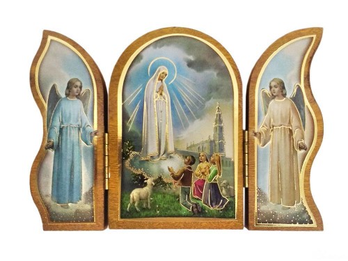 Tryptyk 13x9cm Matka Boża Fatimska i aniołowie stojący - 61293
