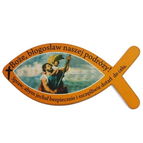 Plakietka drewniana RYBKA POMARAŃCZOWA "Boże błogosław..." 8x3,5cm - 60871