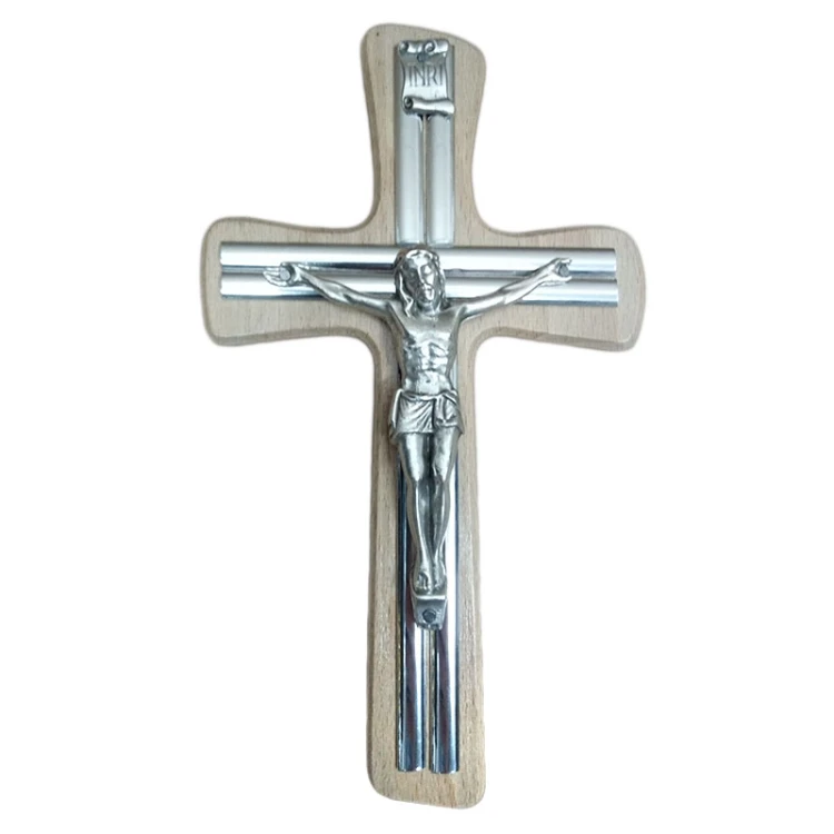 Krzyż wiszący drewniany h20cm Z PODWÓJNĄ WKŁADKĄ bezbarwny - 60495
