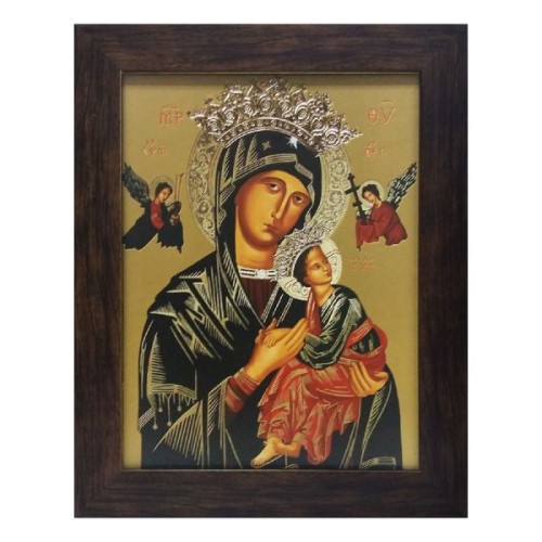 Obraz 20x25cm Matka Boża Nieustającej Pomocy rama płaska brązowa - 60317