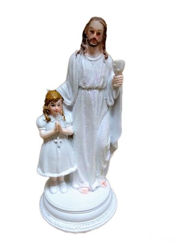 Figura I Komunia Święta Pan Jezus z DZIEWCZYNKĄ 13cm BIAŁY - 60278