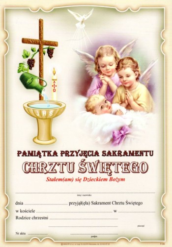 Pamiątka przyjęcia sakramentu Chrztu Świętego - dyplomik - 59315
