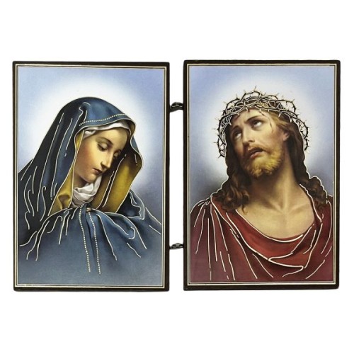 Ikona dyptyk Matka Boża Bolesna i Jezus w koronie drewniana składana 8cm - 59199
