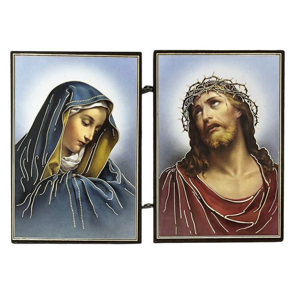 Ikona dyptyk Matka Boża Bolesna i Jezus w koronie drewniana składana 8cm - 59199