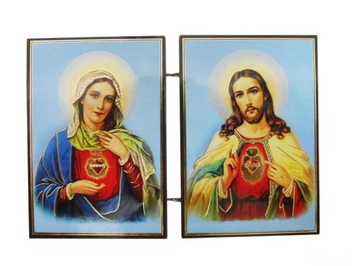 Ikona dyptyk Serce Matki Bożej i Pana Jezusa drewniana składana 8cm - 59198