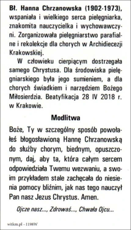 Obrazek bł. Hanna Chrzanowska. Biografia - modlitwa - 57817