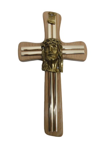 Krzyż wiszący drewniany h20cm BEZBARWNY z głową - 57174