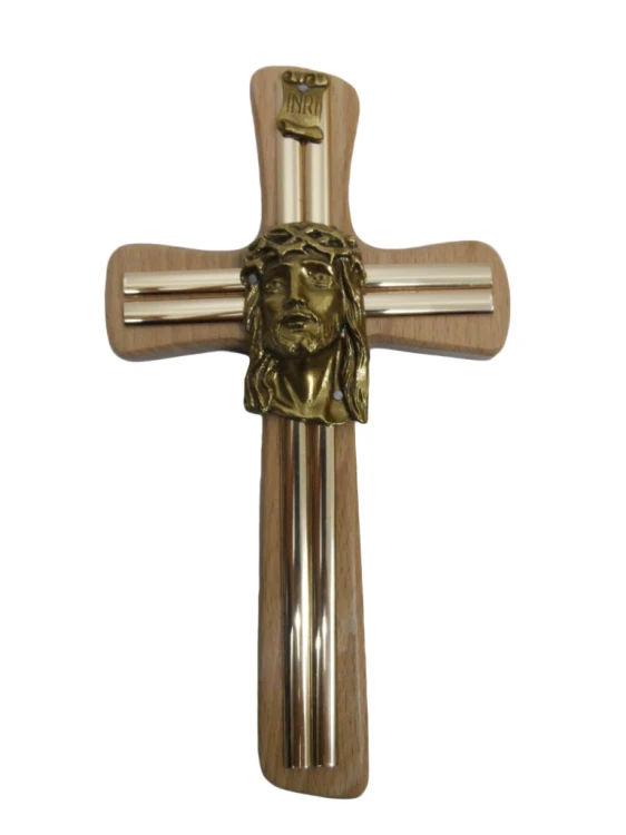 Krzyż wiszący drewniany h20cm BEZBARWNY z głową - 57174