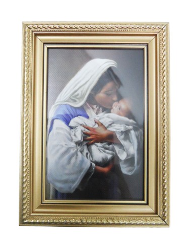 Obraz 10x15cm Matka Boża z Dzieciątkiem (pocałunek) rama ornament - 56671