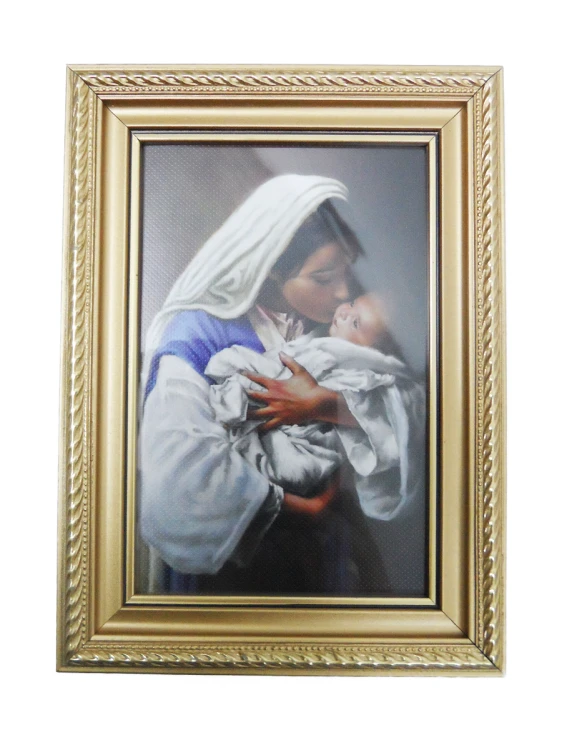 Obraz 10x15cm Matka Boża z Dzieciątkiem (pocałunek) rama ornament - 56671