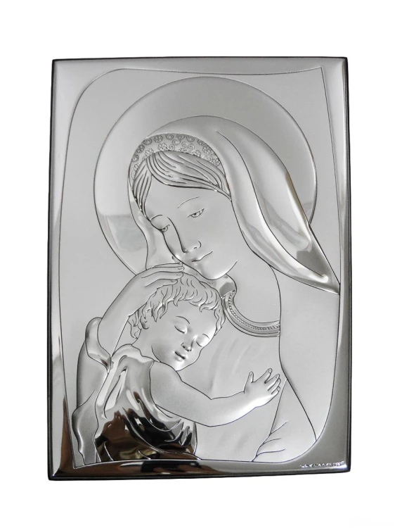 Obraz srebrny 13x18cm Matka Boża z dzieciątkiem prostokąt (OPASKA) - 56571