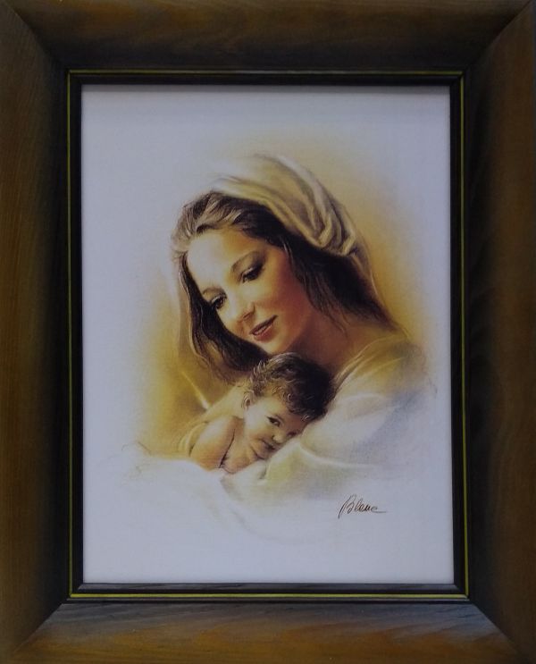 Obraz 51x41cm Matka Boża z Dzieciątkiem ŻÓŁTA białe tło rama drewniana - 56418