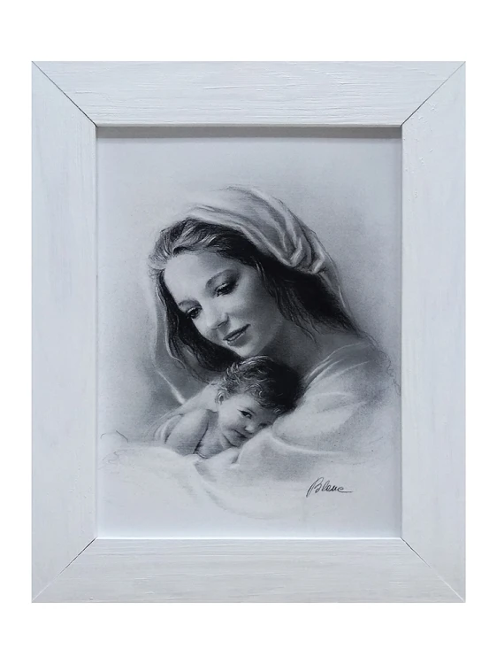 Obraz 51x41cm Matka Boża z Dzieciątkiem SZARA rama biała - 56417