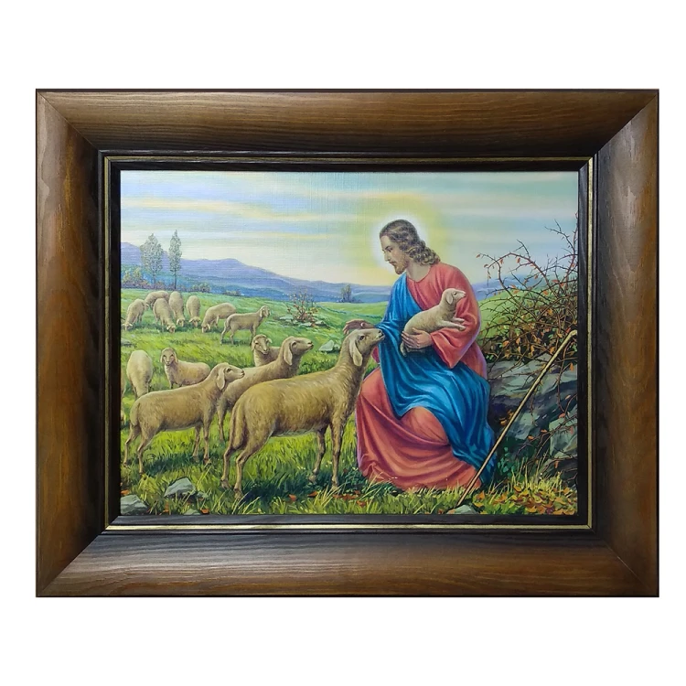Obraz 51x41cm Pan Jezus Dobry Pasterz rama drewniana - 56415