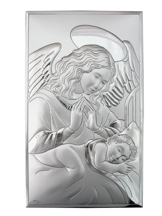 Obraz srebrny 20x12cm Anioł Stróż nad dzieckiem prostokąt - 56065