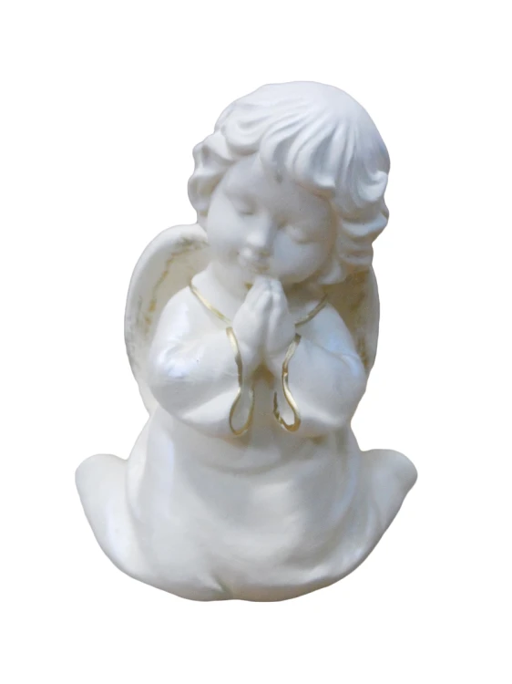 Figura Anioł klęczący 14cm biało - złoty - 55675