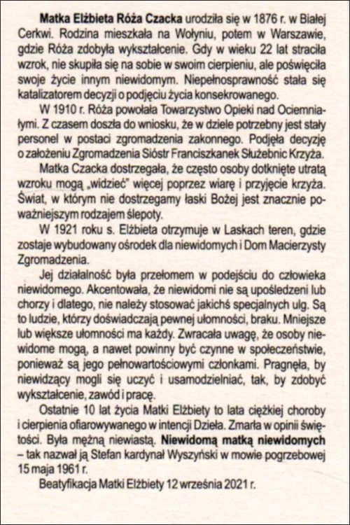 Obrazek Bł. Matka Róża Czacka opiekunka niewidomych. Biografia - 09461
