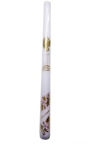 Świeca Chrzest - KWIATKI RÓŻOWE (kalkomania) gołąb złoty - 35526