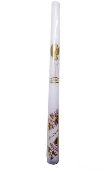 Świeca Chrzest - KWIATKI RÓŻOWE (kalkomania) gołąb złoty - 35526