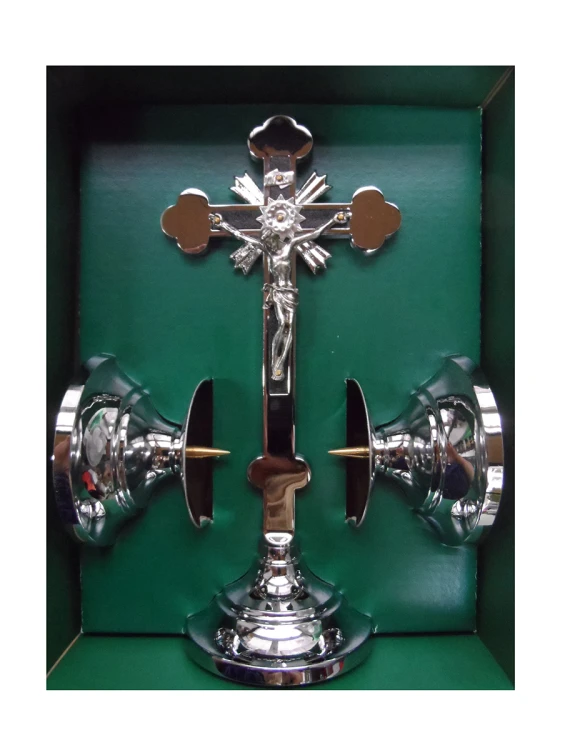 Zestaw kolędowy tradycyjny h20cm DUŻY chrom (lichtarz z bolcem) - 54655