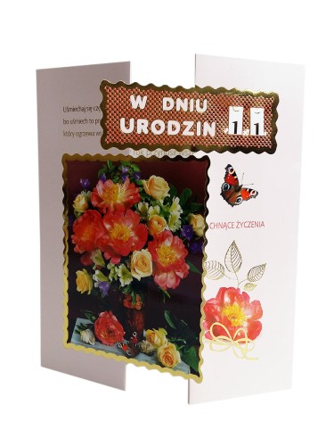 Karnet Urodziny złocona składana z USTAWIANĄ DATĄ różne wzory - B6S - 21527