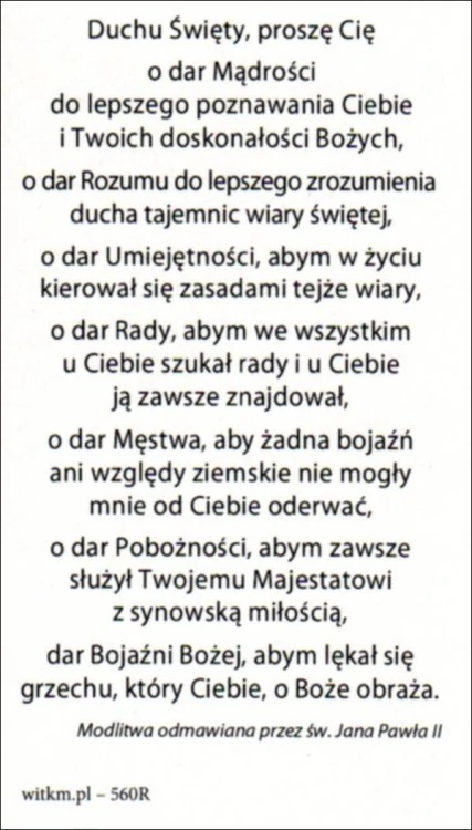 Obrazek Duch Świety - O Stworzycielu Duchu przyjdź. Duchu Świety, proszę Cię... modlitwa Jana Pawła II - ! - 08836
