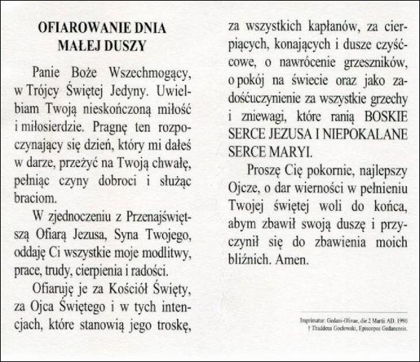 Folder składany Niepokalane Serce Maryi Najświętsze Serca Pana Jezusa. Ofiarowanie dnia małej duszy - 53205