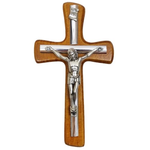 Krzyż wiszący drewniany h15cm MAHOŃ z wkładką - 52312