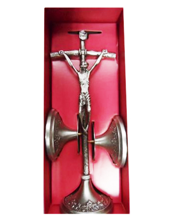 Zestaw kolędowy papieski DUŻY 32cm chrom PATYNA krzyż:32x11cm - 50793 5902596022136