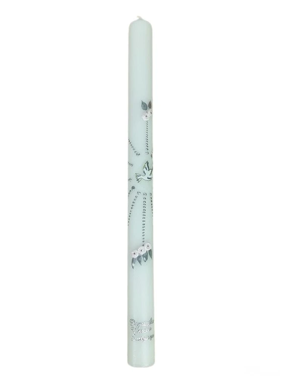 Świeca Chrzest - KWIATKI RÓŻOWE (Duch Św.) SREBRNA - 50148